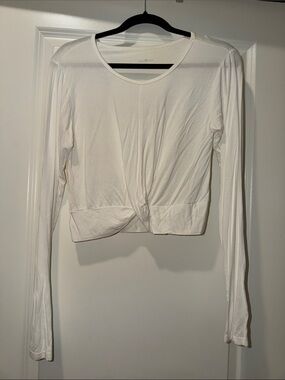 Twist-Front Long Sleeve Tee in White